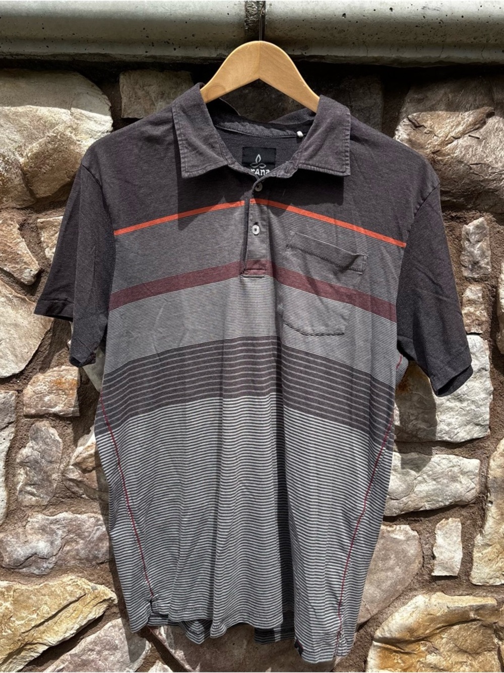 Prana Shirt Mens Large  Gray Regular Fit Striped Short Sleeve Chest Pocket